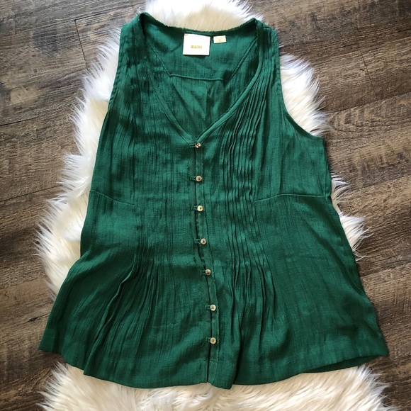 Anthropologie Tops - Maeve Green Anthropologie V-neck Button Tank Top